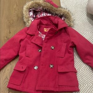 Dollhouse Cherry Pea Coat with Faux Fur Hood